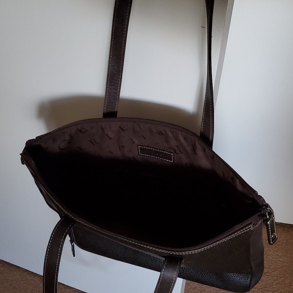 Levenger Shoulder Tote Bag Pebble Leather Espresso - Picture 14 of 15